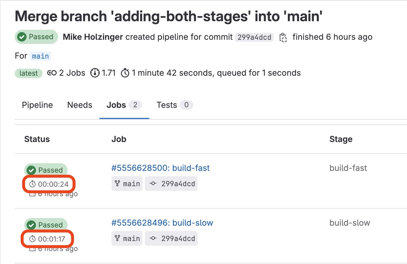 Pipeline Job output in gitlab