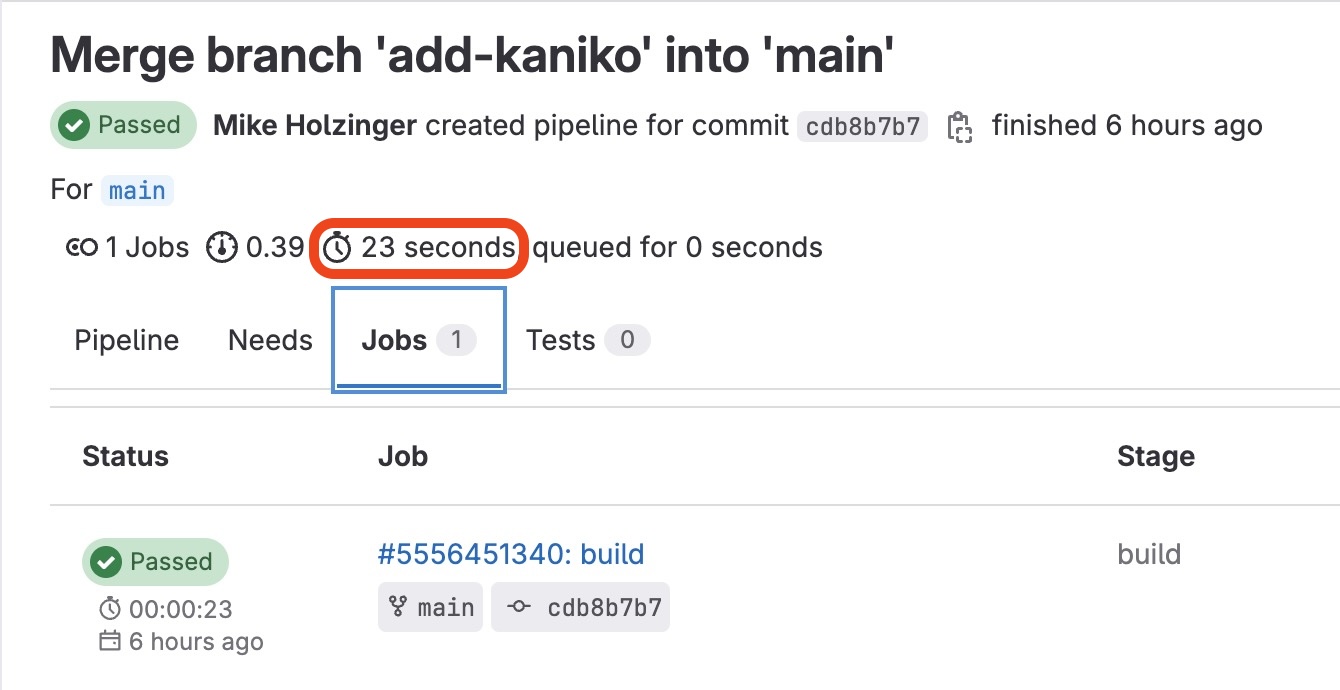 Kaniko Pipeline Job output in gitlab